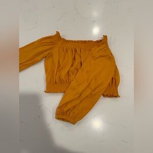 Divided Mustard Yellow Off-Shoulder Crop Top